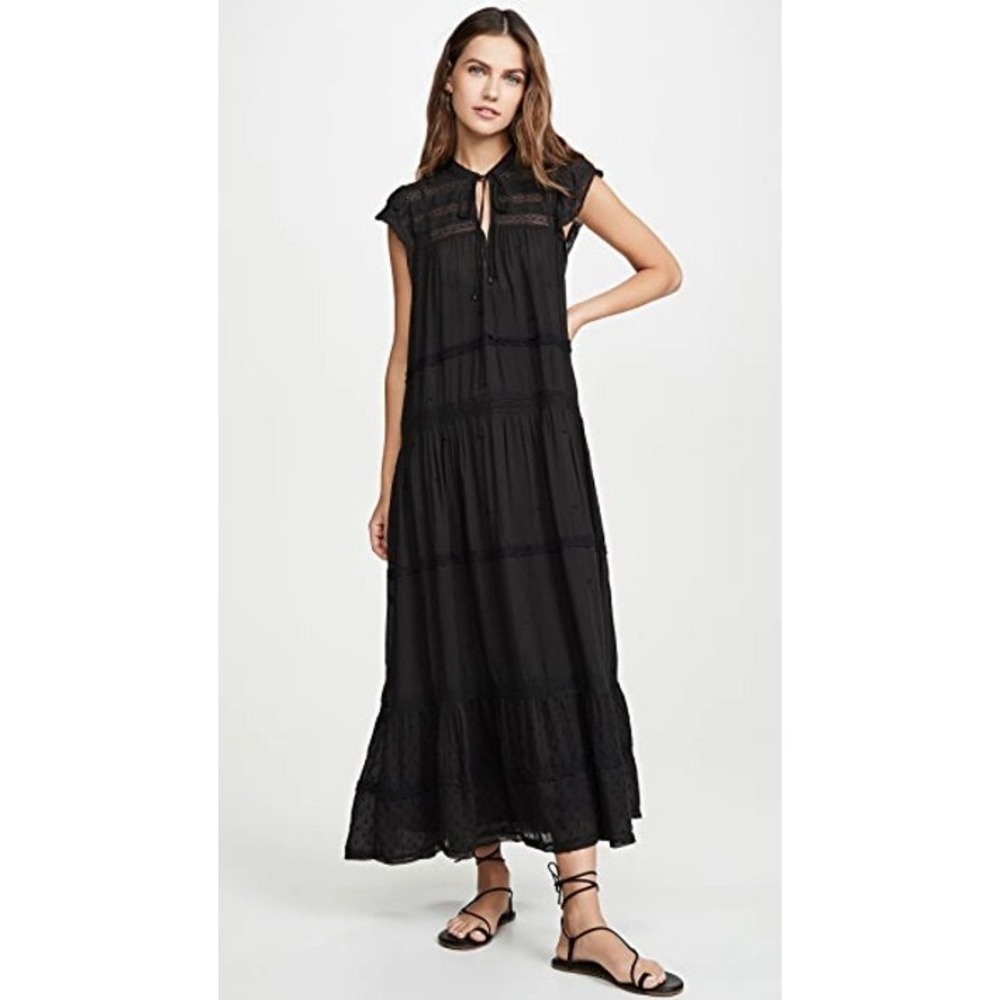 Free People Midnight Midi Dress XS Black Sheer Layered Tier Boho Maxi WhimsyGoth